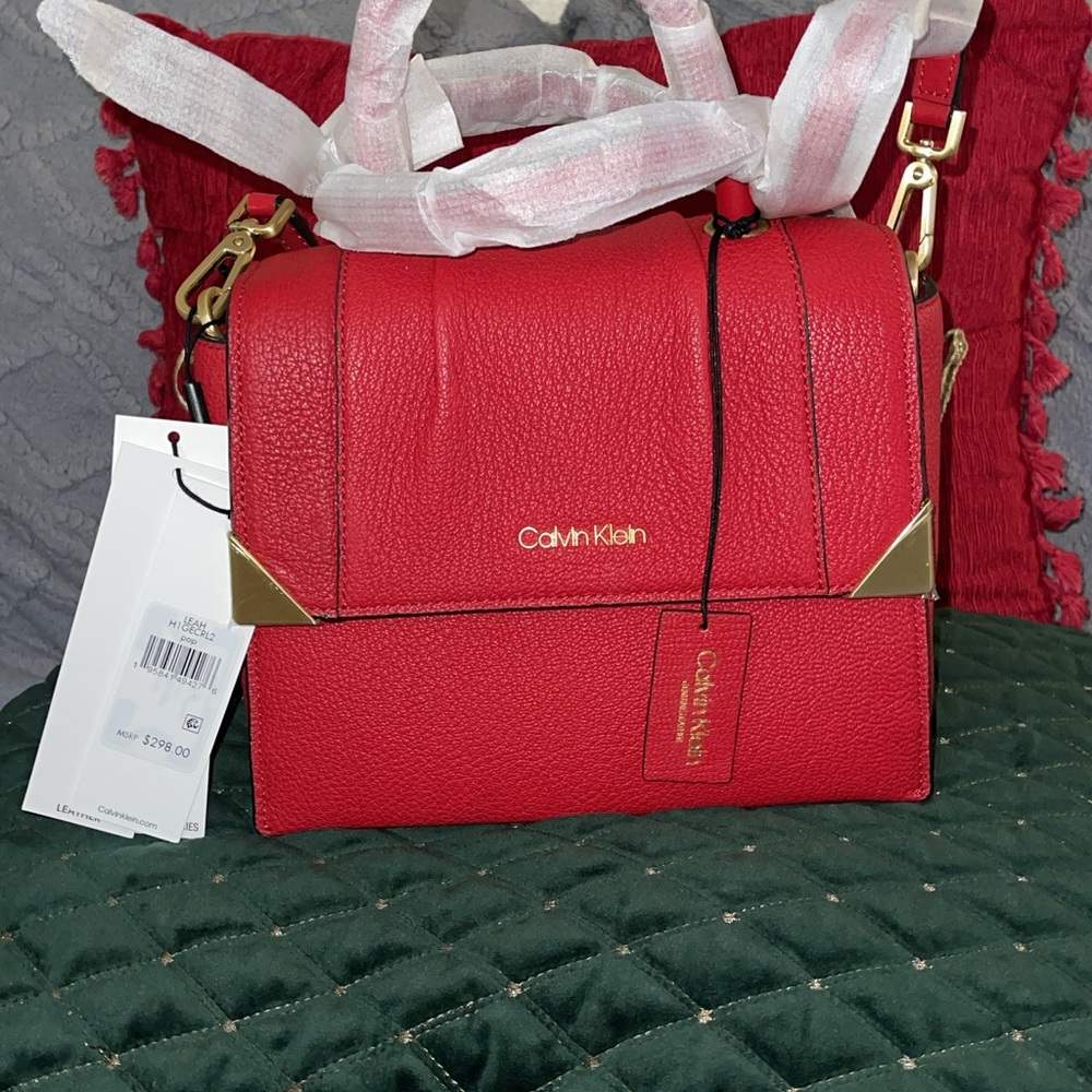 Calvin Klein Red Crossbody Bag with Gold Accents